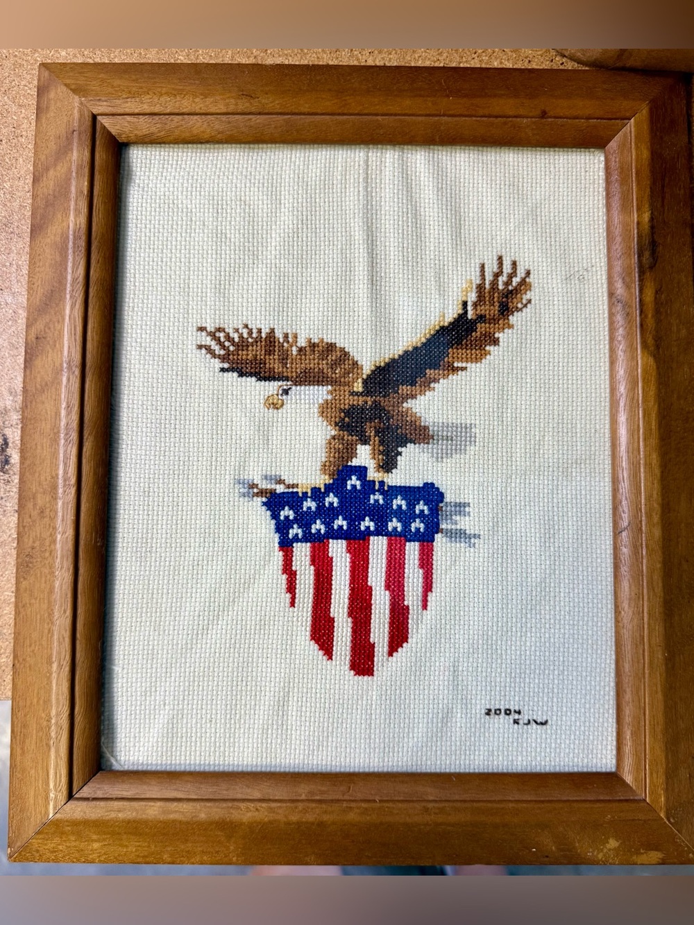 Patriotic Eagle Cross-Stitch Wall Art in Brown and Red 2004